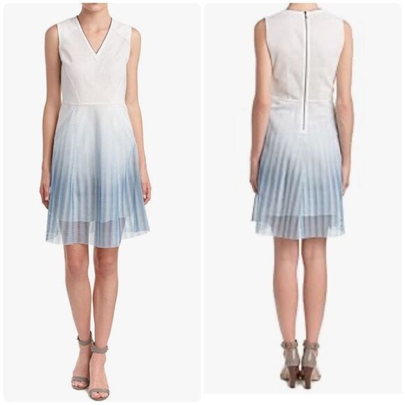 Elie Tahari Kemper Dress White Blue Ombré Fit & Flare Sleeveless Size 6 - Picture 1 of 14